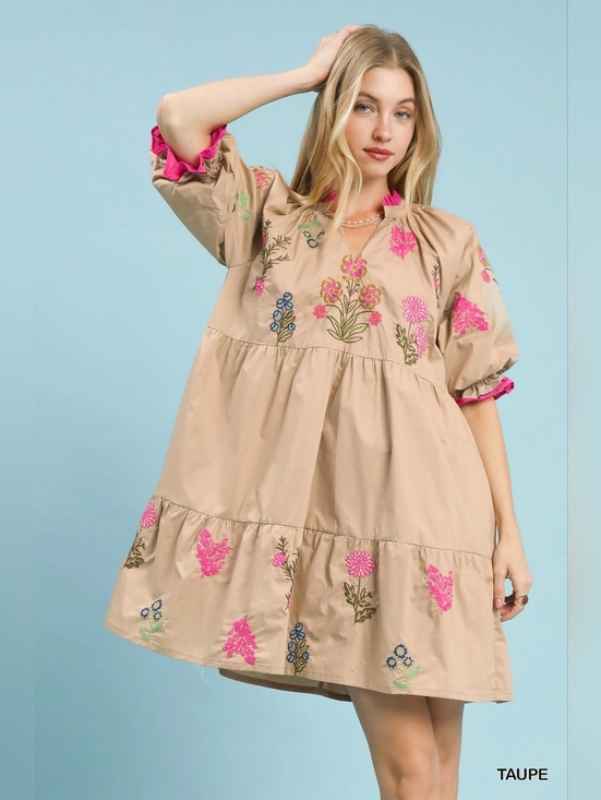 Umgee Dresses & Skirts - Umgee Embroidered Floral Tiered Babydoll Dress